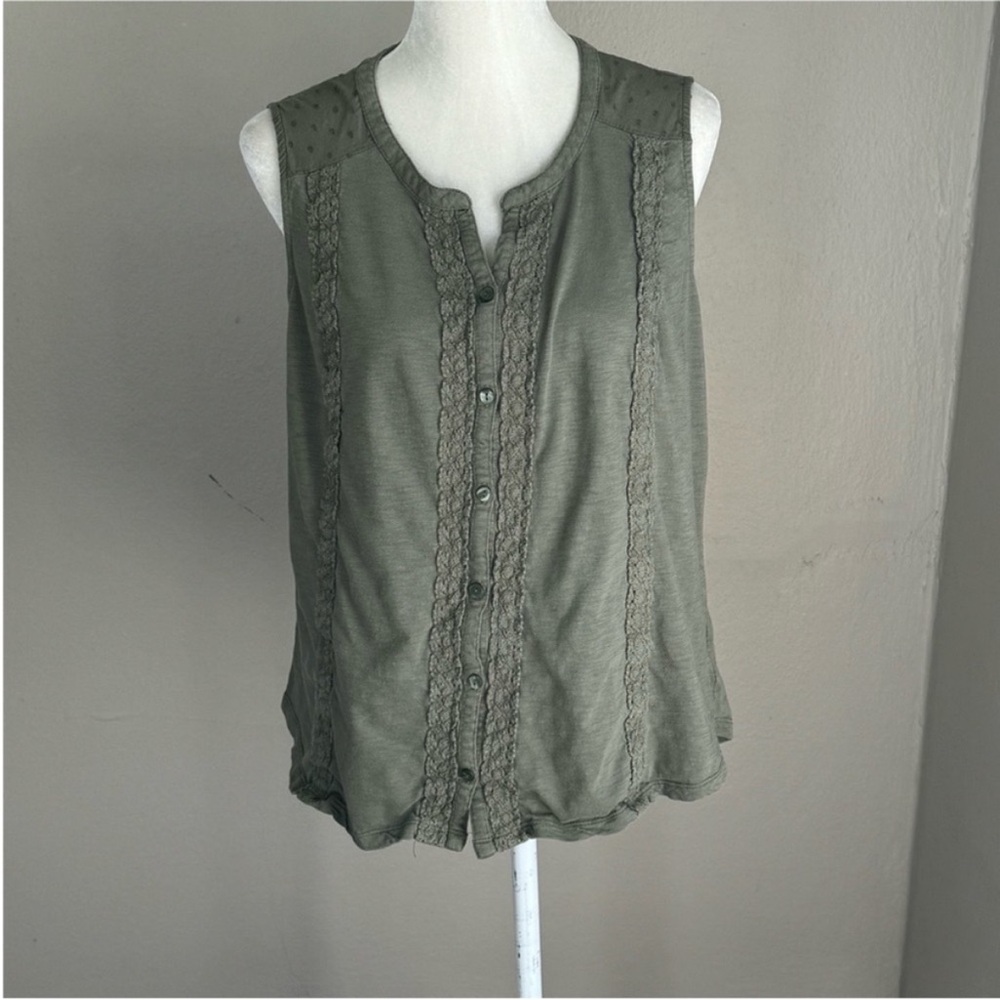 Style & Co Army Green Button Up Blouse - Picture 2 of 9
